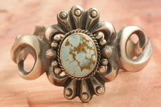 Genuine Golden Hill Turquoise Sterling Silver Native American Bracelet